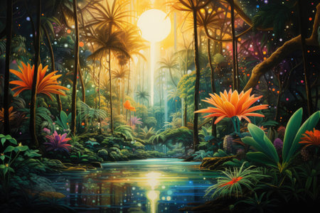 Enchanting Paradise: A Kaleidoscope of Tropical Holographyの素材