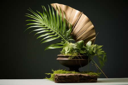 Nature's Elegance: Displaying Beauty on Palm Leaf Pedestalの素材