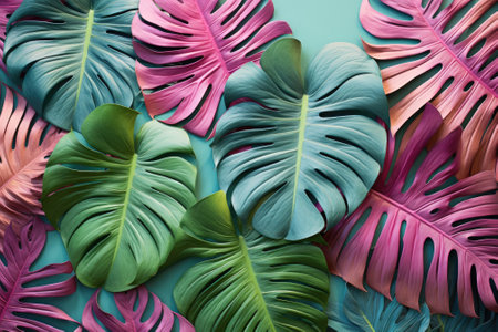 Paradise From Above: Tropical Palm Leaves in a Flat Layの素材