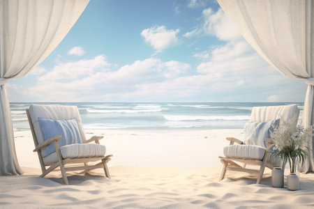 Seaside Serenity: Areamock Sandy Beach Backdropの素材
