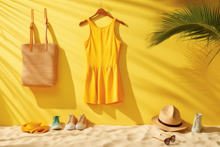 Sun-Kissed Essentials: Beach Dreams on a Yellow Canvasの素材