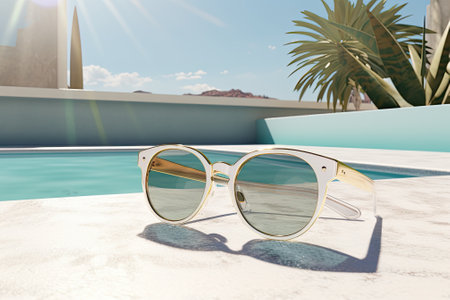 Sunny Oasis: Unwind and Chill by the Pool with Sleek Sunglassesの素材