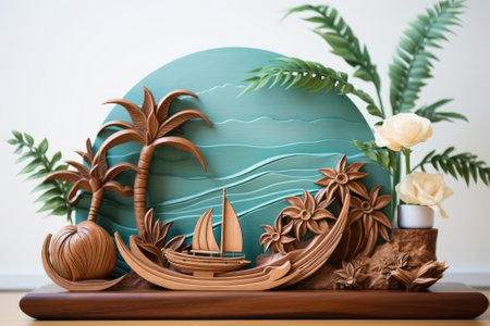 Coastal Serenity: Wooden Tabletop Stands for Display ? Embracing the Tropical Vibesの素材