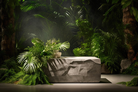 Tropical Oasis: A Natural Stone and Concrete Podium for Product Presentationの素材