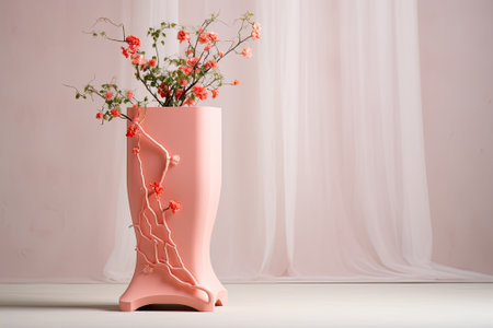 Enchanting Elegance: Coral Pink Pedestal for Product Presentation and Branding, with Modern Design, Floral Accents, and a Feminine Touchの素材