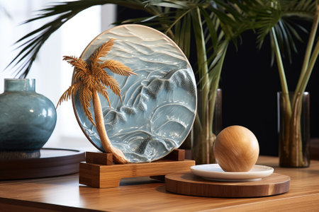 Coastal Serenity: Wooden Tabletop Stands for Display ? Embracing the Tropical Vibesの素材