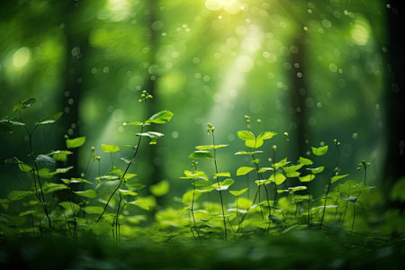 Nature's Emerald Dazzle: Green Bokeh in a Serene Forestの素材
