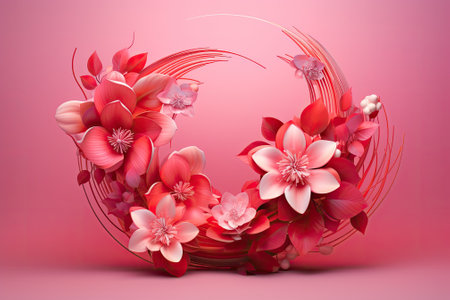 Pink Paradise: A 3D Studio Featuring Abstract Gradients and Floral Shadows for Vibrant Product Presentationsの素材