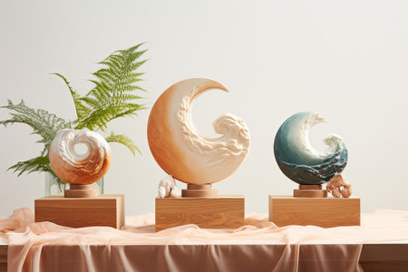Coastal Serenity: Wooden Tabletop Stands for Display ? Embracing the Tropical Vibesの素材
