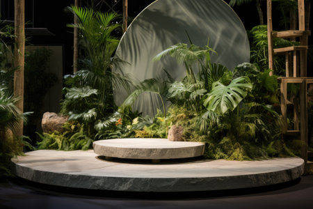 Tropical Oasis: A Natural Stone and Concrete Podium for Product Presentationの素材