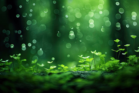 Nature's Emerald Dazzle: Green Bokeh in a Serene Forestの素材