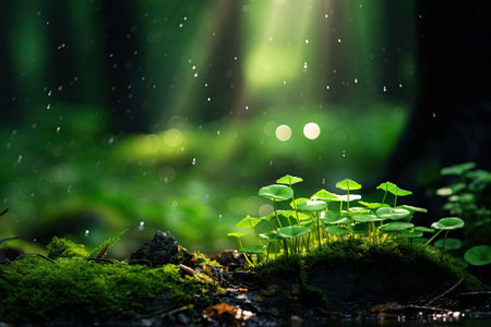 Nature's Emerald Dazzle: Green Bokeh in a Serene Forestの素材