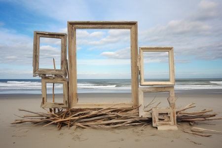 Sandy Shores: Framing Coastal Treasures with Natural Wooden Beachscapeの素材