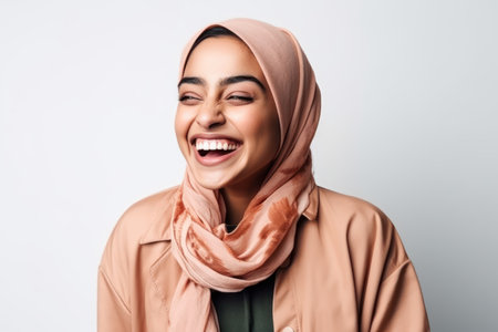 young business arab woman isolated against a white background laughing and having funの素材