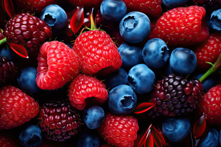 Berry Bliss: A Vibrant Tapestry of Blue and Raspberriesの素材