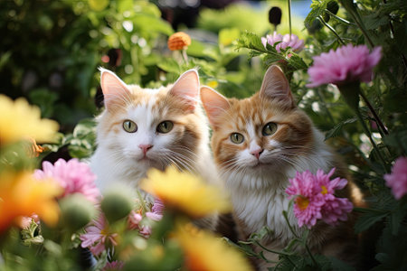 Buddies in Bloom: A Whiskered Adventure in the Summer Gardenの素材