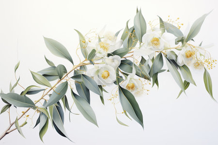 Eucalyptus Elegance: Illuminating Beauty on Whiteの素材