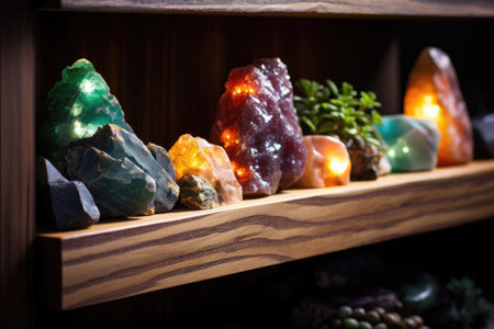 Naturesque Marvels: A Ravishing Rock Display Shelf Amidst Bokeh Artistryの素材