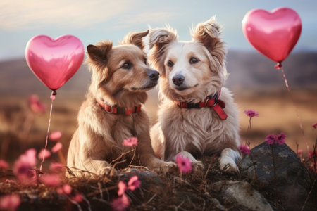 Hugs of Love: A Valentine's Day Adventure with Two Playful Pups in Natureの素材
