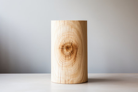 Natural Elegance: Sustainable Wood Slice Cylinder in Minimalistic Eco Style on Beigeの素材