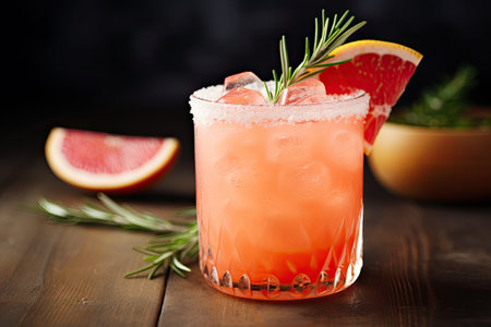 Refreshing Citrus Twist: Grapefruit Mocktail Paloma with Rosemary Sprigの素材