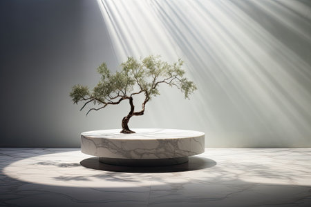 Nature's Harmony: A Stunning White Marble Table with Tree Shadow Perfect for Product Showcasing and Mock-upsの素材