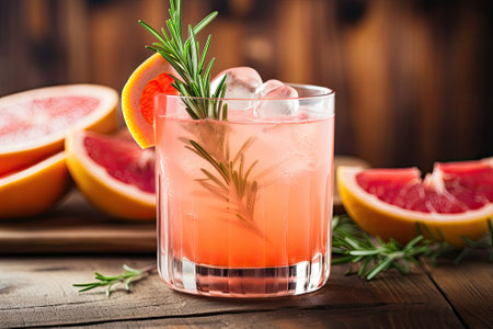 Refreshing Citrus Twist: Grapefruit Mocktail Paloma with Rosemary Sprigの素材