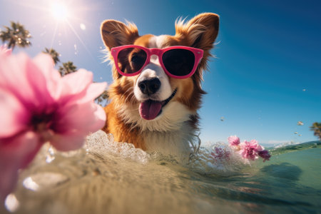 Surf Paws: Catching Waves in Paradise with Sunnies and Blossomsの素材