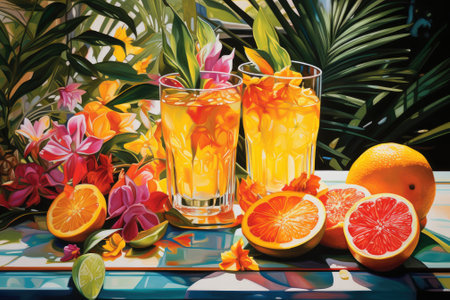 Tropical Bliss: A Vibrant Gastronomic Delight on a Sunlit Canvasの素材