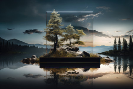 Serenity in Reflection: A Captivating Podium for Product Presentationの素材