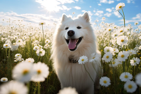 Pawsitively Radiant: A Delightful Samoyed's Adventure in the Daisy Fieldsの素材