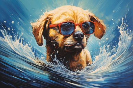Surf's Up Pawsome: Catch the Wave with Sunglassed Surfer Dog!の素材