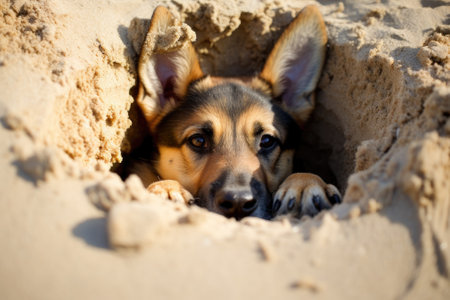 Paws in the Sand: An Adventurous Dig at the Beachの素材