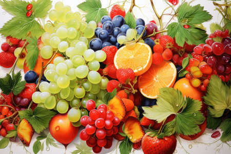 Splendid Harvest: A Vibrant Tapestry of Fresh Fruits on a White Canvasの素材