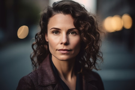 beautiful and realistic warm likable commercial friendly portrait of a smart beautiful natural woman, business executive personの素材