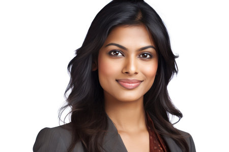 closeup of a happy smiling indian businesswoman isolated on white backgroundの素材