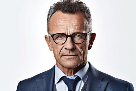 cropped portrait of a handsome mature businessman in glasses isolated over white backgroundの素材