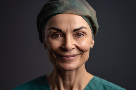 closeup portrait of friendly smiling confident muslim female nurseの素材