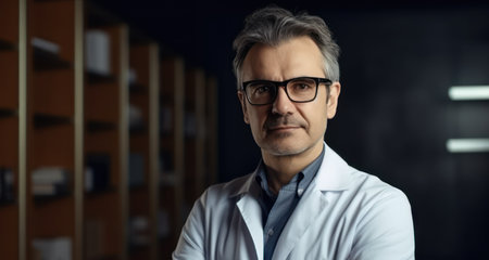 confident mature doctor posing with arms crossedの素材