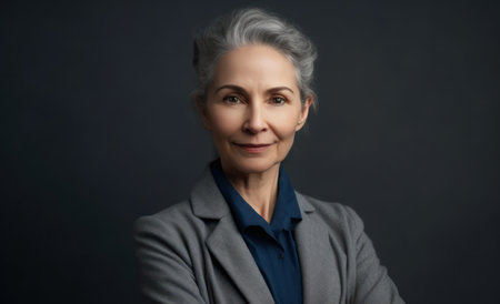 confident mature woman with crossed arms in formal clothing with copy space looking at cameraの素材