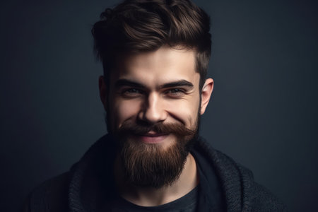 closeup portrait of handsome smiling young man cheerful men isolated on gray background studio shotの素材