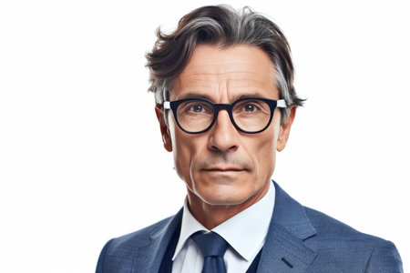 cropped portrait of a handsome mature businessman in glasses isolated over white backgroundの素材