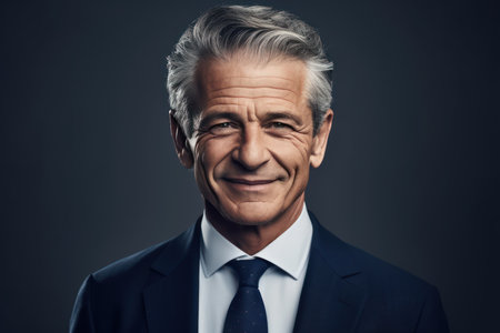 cropped shot of smiling executive senior businessman wearing suit and tieの素材