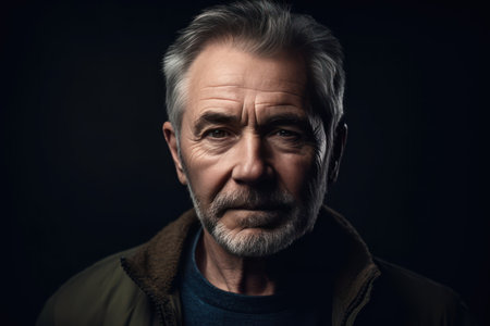 dramatic portrait of a good looking older white guy against dark backgroundの素材