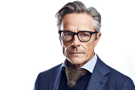 cropped portrait of a handsome mature businessman in glasses isolated over white backgroundの素材