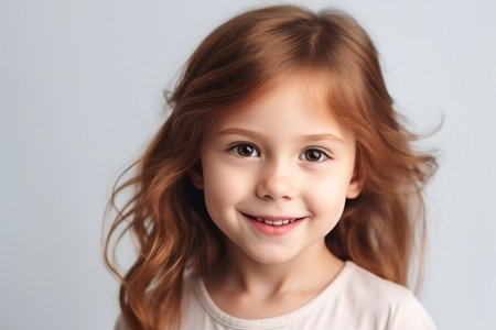 portrait of happy smiling child girl isolated on white backgroundの素材