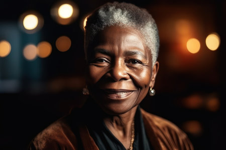 portrait of happy senior african american woman looking at camera and smiling with copy spaceの素材