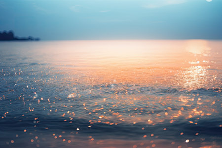A blurred or out-of-focus light effect can be seen on a background of the sea during the summer season.の素材