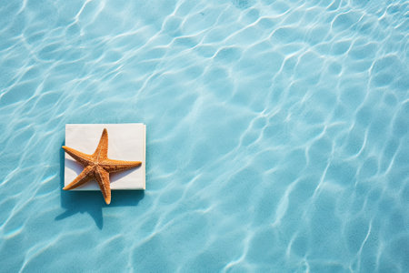 A starfish is seen alongside a pool, providing space for your text and making it ideal for cover art.の素材