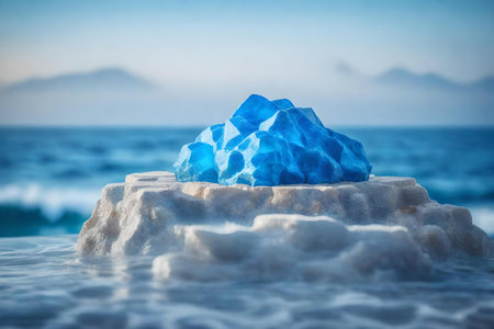 natural cubic blue rock podium scenery with seashell by the seaの素材
